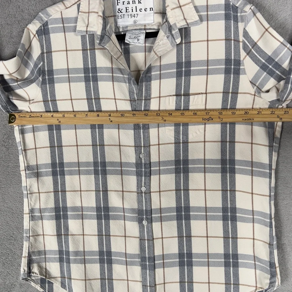 Frank & Eileen Eileen Relaxed Plaid Button Up Shirt Women's Large Cream Gray - Picture 7 of 10